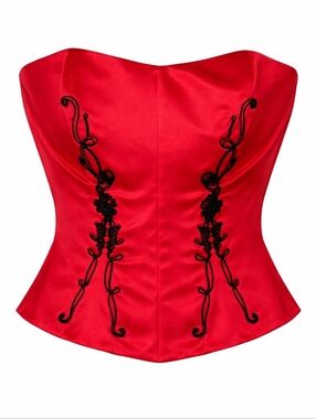 Bianca Nygard Evening Red Sexy Satin Corset Top with Black Embroidery Size 12